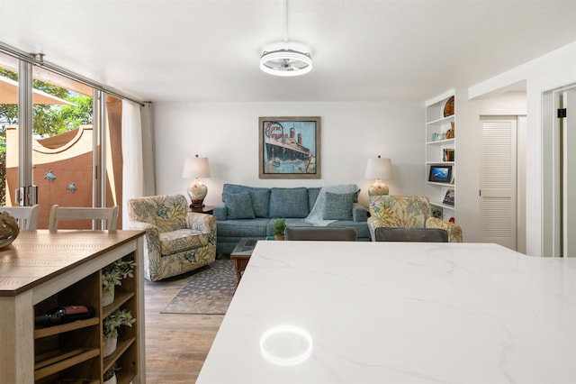 living room with light wood-type flooring