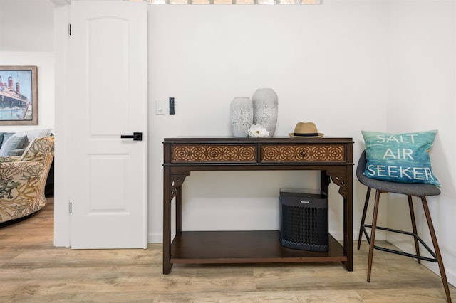 details with wood-type flooring