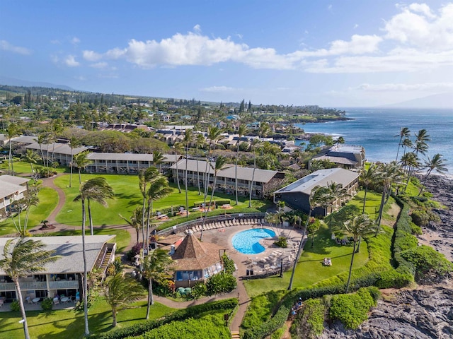 bird's eye view featuring a water view