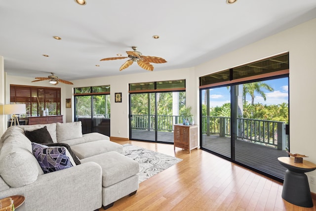 563 Mikioi Pl, Kihei, HI 96753 - living room with a ceiling fan, recessed lighting, and light wood-type flooring