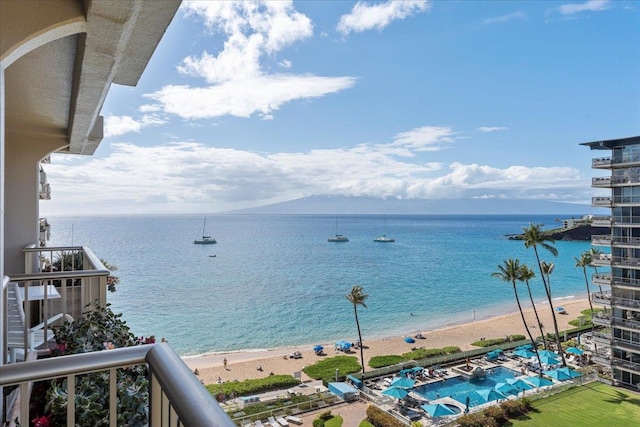 property view of water with a beach view