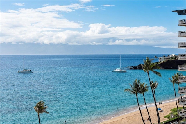 view of water feature featuring a view of the beach