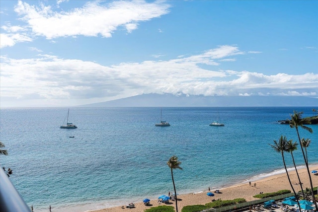 view of water feature with a view of the beach