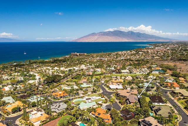 aerial view with a water and mountain view