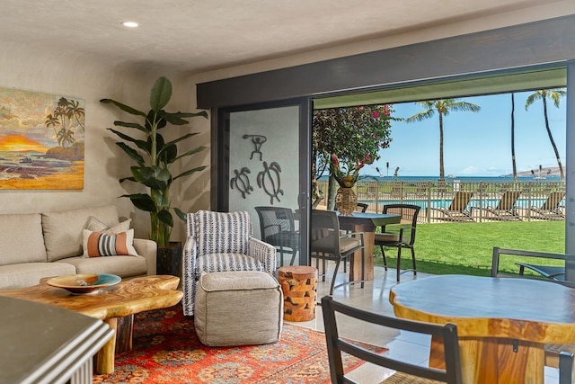 12 S Kihei Rd Unit E2, Kihei, HI 96753 - living area featuring a water view and recessed lighting