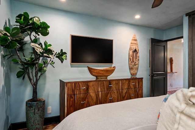 12 S Kihei Rd Unit E2, Kihei, HI 96753 - bedroom featuring recessed lighting, wood finished floors, and ceiling fan