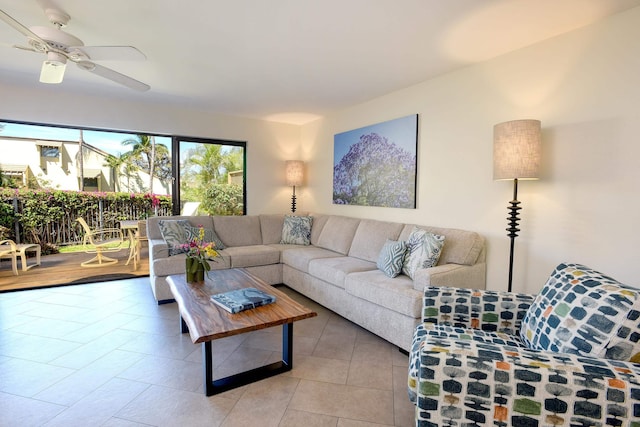 living room with ceiling fan