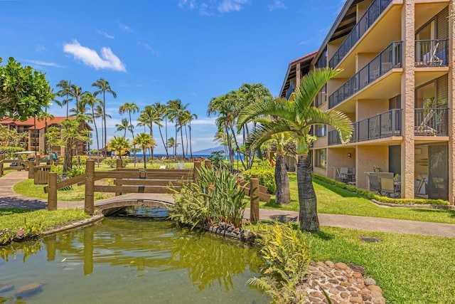 exterior space featuring a water view