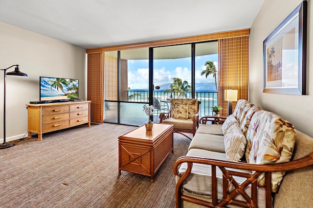 living room with a water view