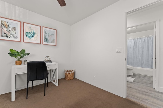 office featuring light hardwood / wood-style flooring and ceiling fan