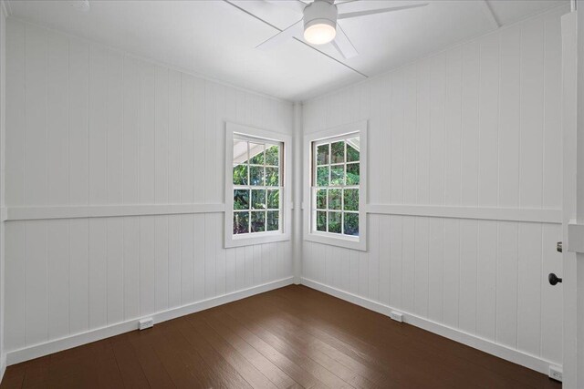 3217 Luahine Pl, Haiku, HI 96708 - unfurnished room featuring dark wood-style floors, ceiling fan, and baseboards