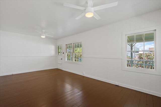3217 Luahine Pl, Haiku, HI 96708 - empty room featuring ceiling fan, hardwood / wood-style floors, healthy amount of natural light, and baseboards