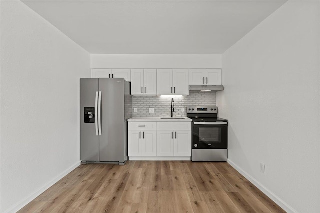 402 Auhana Rd, Kihei, HI 96753 - kitchen featuring appliances with stainless steel finishes, under cabinet range hood, tasteful backsplash, and white cabinets