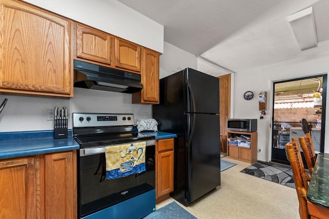 119 Kupalaiki Loop, Kihei, HI 96753 - kitchen featuring stainless steel appliances, under cabinet range hood, brown cabinets, dark countertops, and light floors