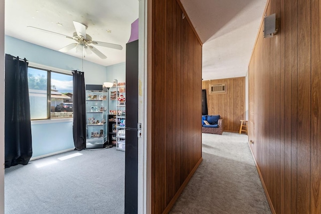 119 Kupalaiki Loop, Kihei, HI 96753 - hallway with carpet flooring and wooden walls