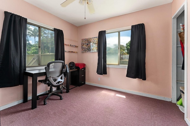 119 Kupalaiki Loop, Kihei, HI 96753 - carpeted home office with healthy amount of natural light, a ceiling fan, and baseboards
