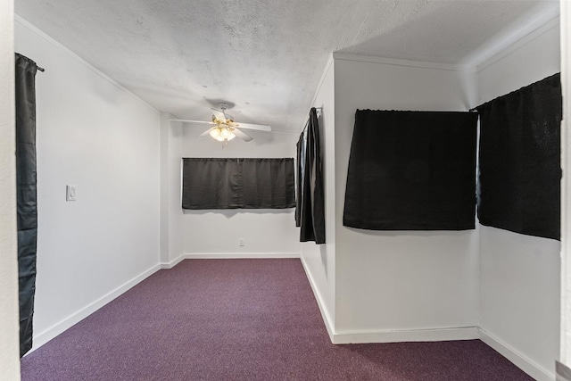 119 Kupalaiki Loop, Kihei, HI 96753 - spare room featuring ceiling fan, carpet flooring, a textured ceiling, crown molding, and baseboards