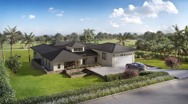 view of front facade featuring a garage and a front lawn