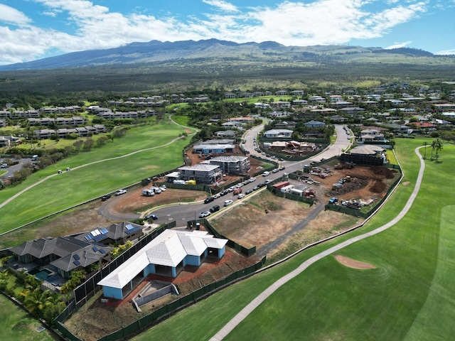 drone / aerial view featuring a mountain view