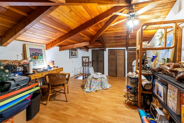 2075 S Kihei Rd Unit 214, Kihei, HI 96753 - office area featuring wooden ceiling, ceiling fan, and light wood finished floors