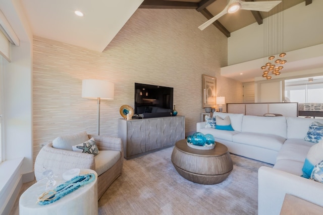 3200 Wailea Alanui Dr Unit 1606, Kihei, HI 96753 - living area with high vaulted ceiling and ceiling fan
