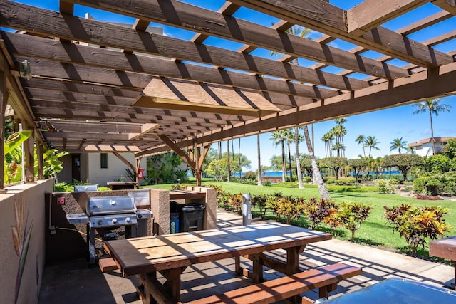 view of patio / terrace with a pergola and a grill