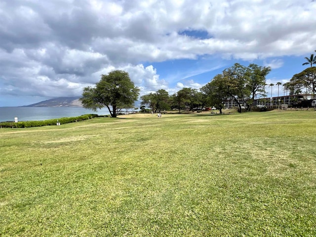 view of yard with a water view