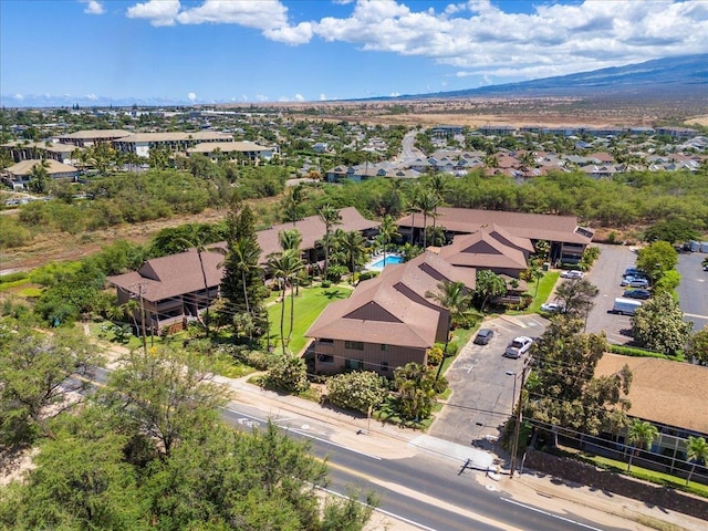 drone / aerial view featuring a mountain view