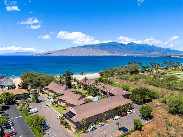 aerial view with a water and mountain view