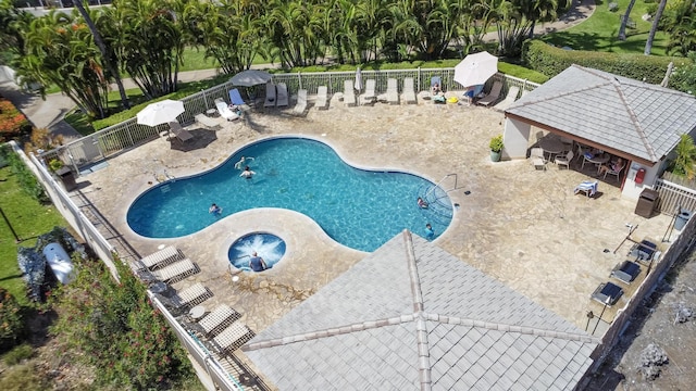 view of swimming pool with a patio and a gazebo