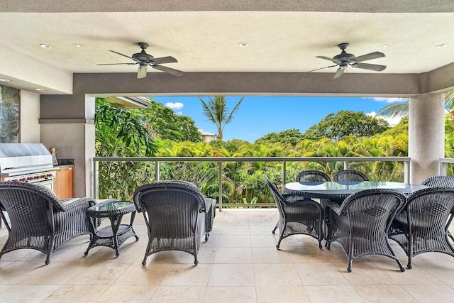 view of patio / terrace with ceiling fan and area for grilling