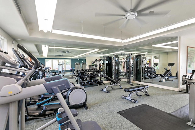 gym with ceiling fan