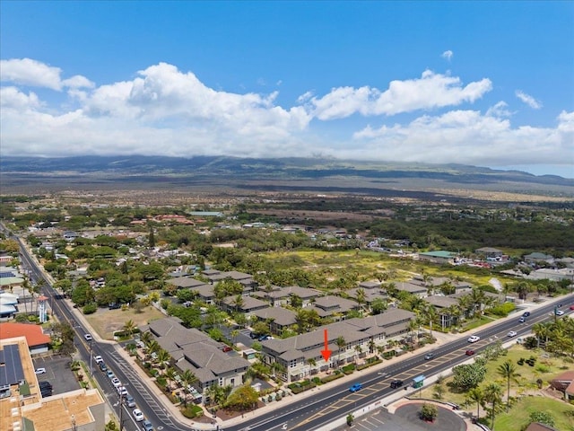 birds eye view of property featuring a mountain view