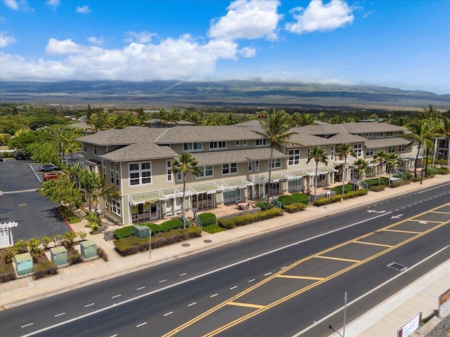 birds eye view of property with a mountain view