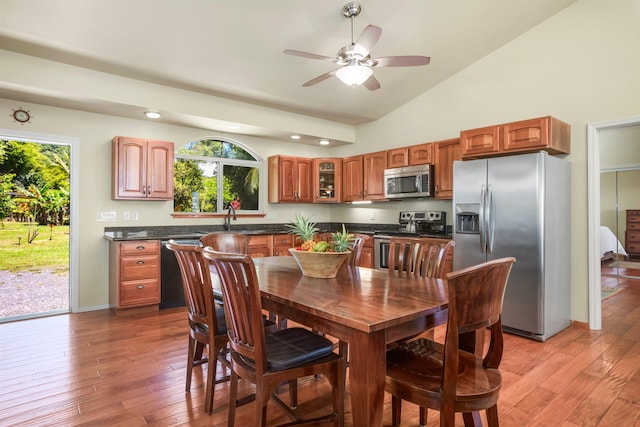 698 Kaupakalua Rd Unit A, Haiku, HI 96708 - dining area with plenty of natural light, lofted ceiling, ceiling fan, light wood-type flooring, and recessed lighting