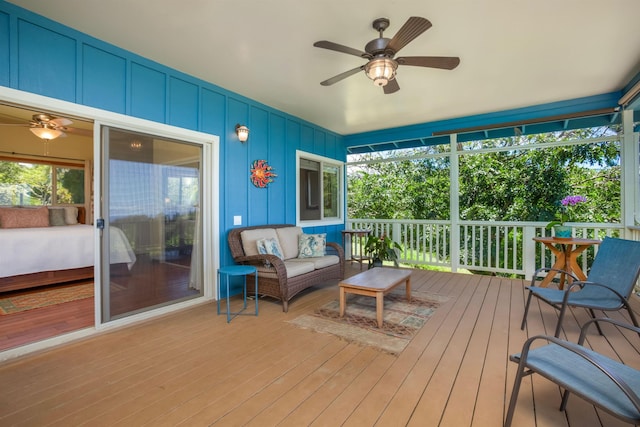 698 Kaupakalua Rd Unit A, Haiku, HI 96708 - sunroom featuring ceiling fan and outdoor lounge area