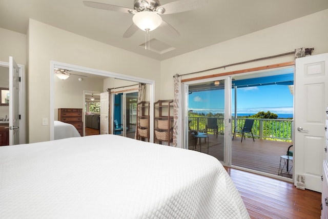 698 Kaupakalua Rd Unit A, Haiku, HI 96708 - bedroom with access to exterior, wood finished floors, and a ceiling fan