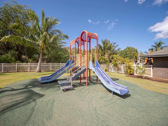 view of jungle gym with a yard