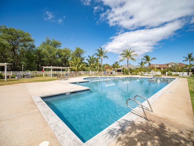 view of pool featuring a patio area