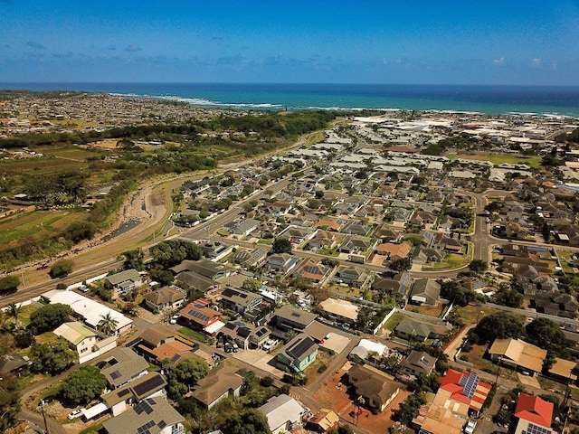 aerial view with a residential view and a water view