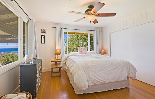 219 Ekoa Pl, Wailuku, HI 96763 - bedroom with light wood-style flooring, ceiling fan, and a closet