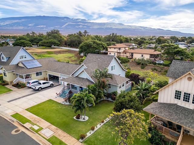 drone / aerial view with a mountain view