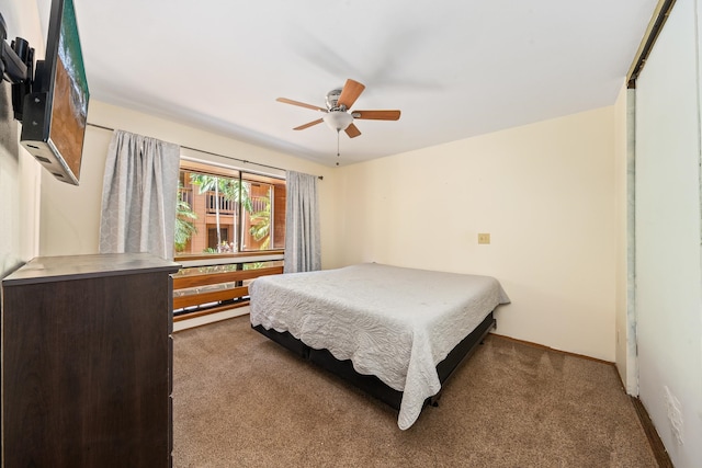 bedroom featuring carpet flooring and ceiling fan