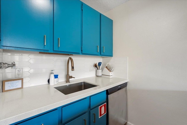 kitchen with dishwasher, a sink, tasteful backsplash, and light countertops
