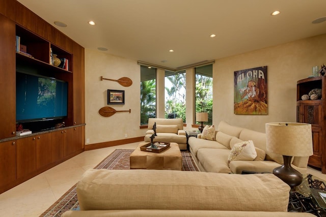 living room with light tile patterned floors