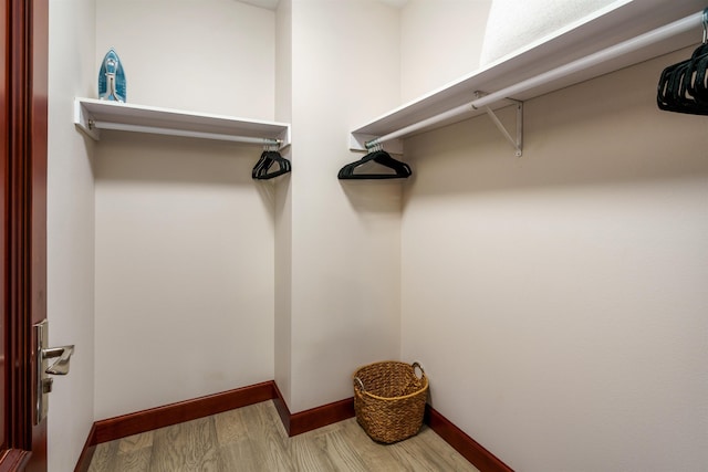 walk in closet with wood-type flooring