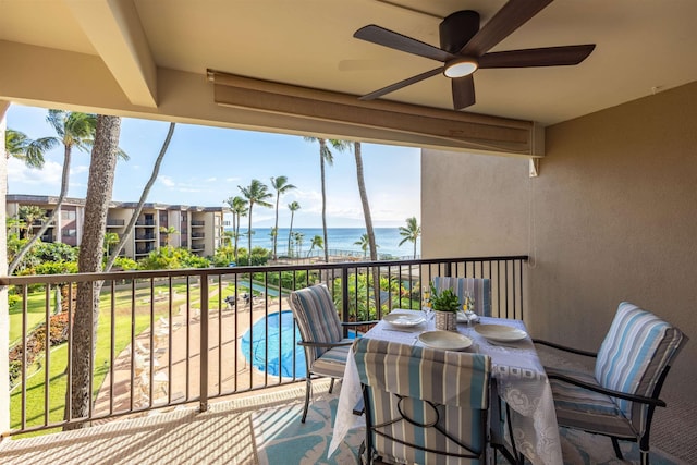 3823 Lower Honoapiilani Rd Unit 302, Lahaina, HI 96761 - balcony with a water view and a ceiling fan