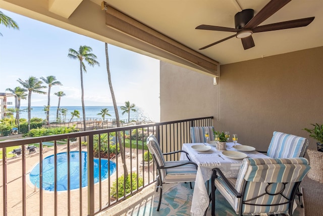 3823 Lower Honoapiilani Rd Unit 302, Lahaina, HI 96761 - balcony featuring a water view, view of pool area, and ceiling fan