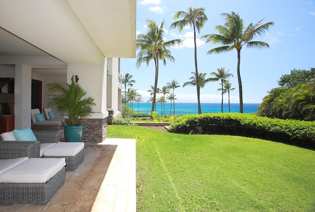 view of yard with a water view