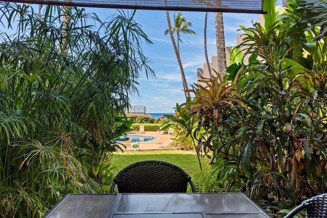 view of patio / terrace featuring a water view